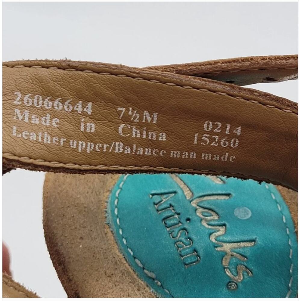 Clarks Teal and Tan Wedge Sandals - Picture 11 of 11